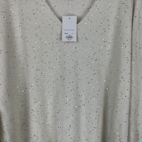 EVRI Women's Ivory Sequined Sweater Drop Shoulder V-Neck Stretch Festive 3X NEW - Picture 3 of 6